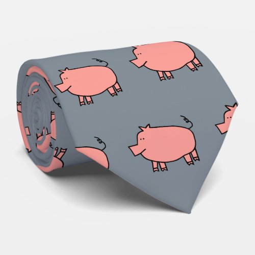 Cute Rose Pigs on Gray Neck Tie