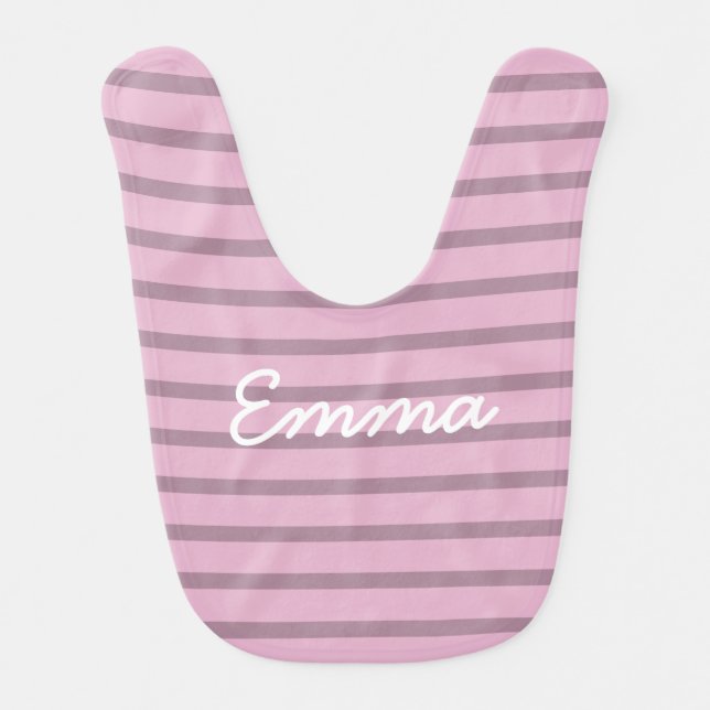 Cute Rose Pink and Mauve Striped Baby Bib (Front)