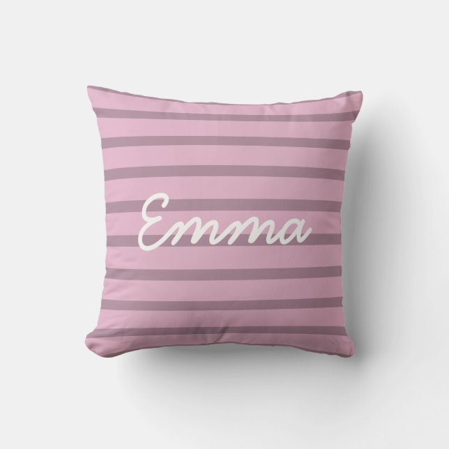 Cute Rose Pink and Mauve Striped Baby Throw Pillow (Front)