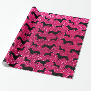 Cute rose pink dachshund glitter pattern wrapping paper
