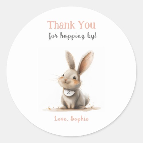 Cute Rose Thank You Bunny Birthday  Classic Round Sticker