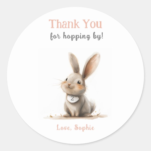 Cute Rose Thank You Bunny Birthday  Classic Round Sticker (Front)
