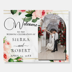Cute Roses Blush Wedding Welcome Sign Foam Board
