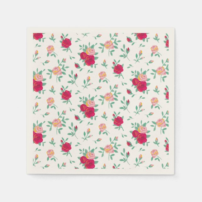 Cute Roses Girl Birthday Party Invitation Napkins (Front)