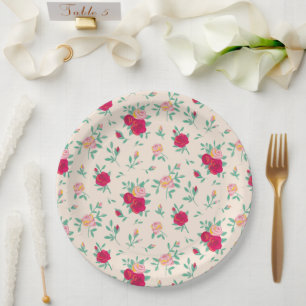 Cute Roses Girl Birthday Party Invitation Paper Plates