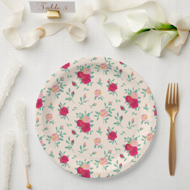 Cute Roses Girl Birthday Party Invitation Paper Plates (Wedding)