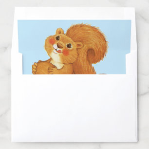 Cute Rosy Cheeks Red Squirrel Holding Nuts Blue Envelope Liner
