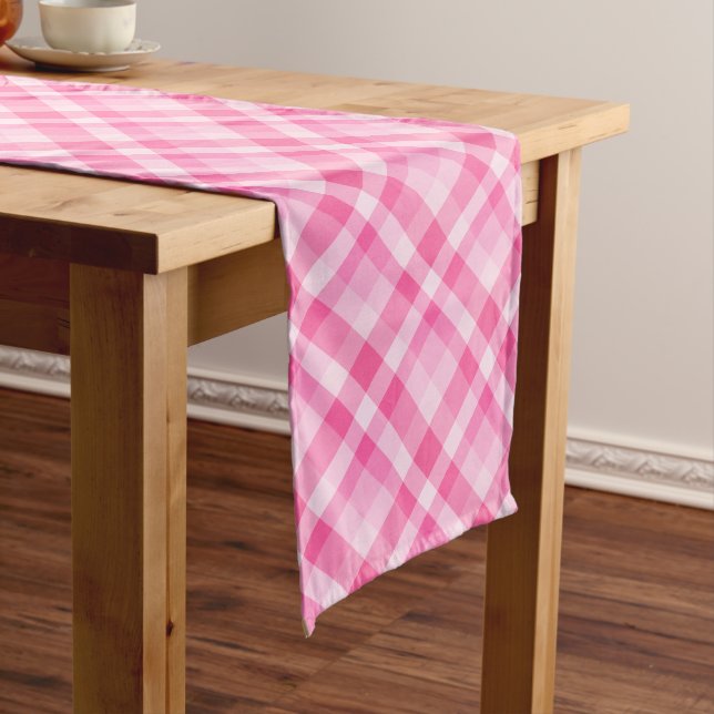 Cute Rosy Pink Plaid Pattern Large Table Runner (In Situ)