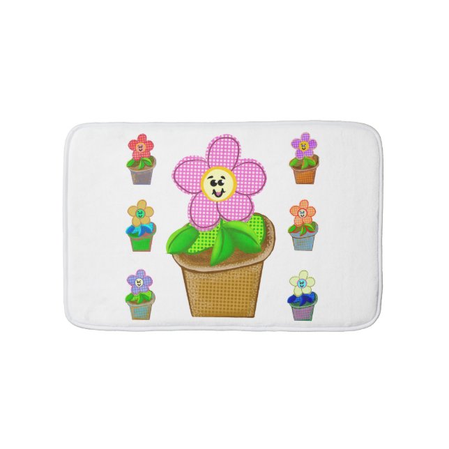 Cute Rosy Posy Potted Flowers Bath Mat (Front)