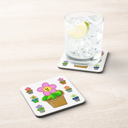 Cute Rosy Posy Potted Flowers Beverage Coasters