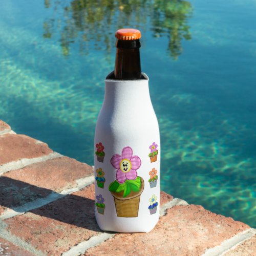 Cute Rosy Posy Potted Flowers Bottle Cooler