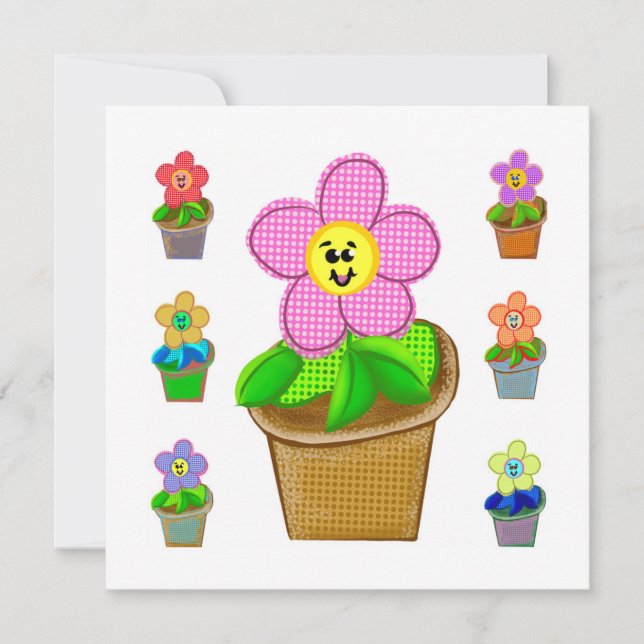 Cute Rosy Posy Potted Flowers Holiday Card (Front)
