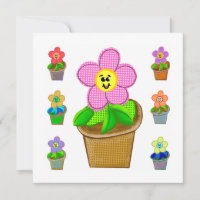 Cute Rosy Posy Potted Flowers Holiday Card