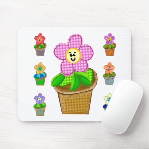 Cute Rosy Posy Potted Flowers Mouse Pad