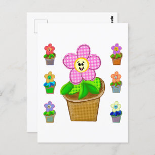 Cute Rosy Posy Potted Flowers Postcard