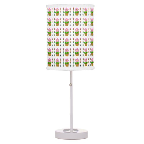 Cute Rosy Posy Potted Flowers Repeating Pattern Table Lamp
