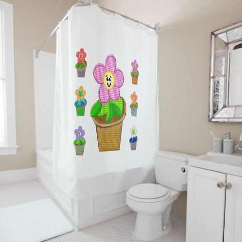 Cute Rosy Posy Potted Flowers Shower Curtain