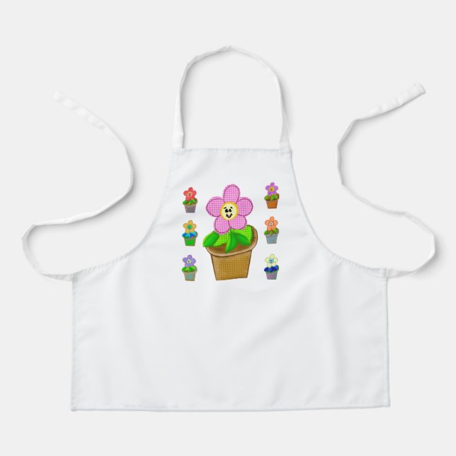 Cute Rosy Posy Potted Flowers Small Apron (Front)