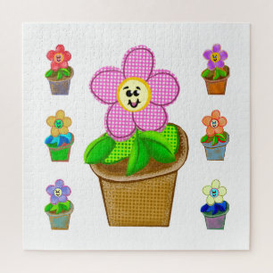 Cute Rosy Posy Potted Flowers Square Jigsaw Puzzle