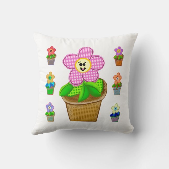 Cute Rosy Posy Potted Flowers Square Throw Pillow (Back)