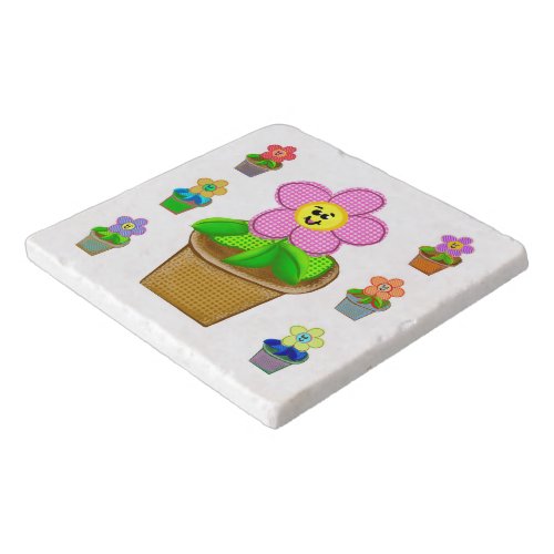 Cute Rosy Posy Potted Flowers Trivet Tile