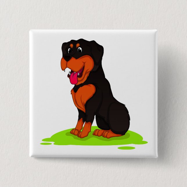 Cute Rottie Puppy Dog Lover Cartoon Rottweiler Button (Front)