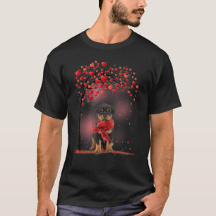 Cute Rottweiler Couple Valentine Love Tree  Dogs H T-Shirt