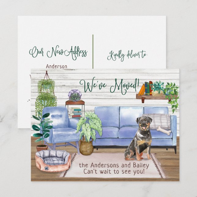Cute Rottweiler Cozy New Home Moving     Announcement Postcard (Front/Back)