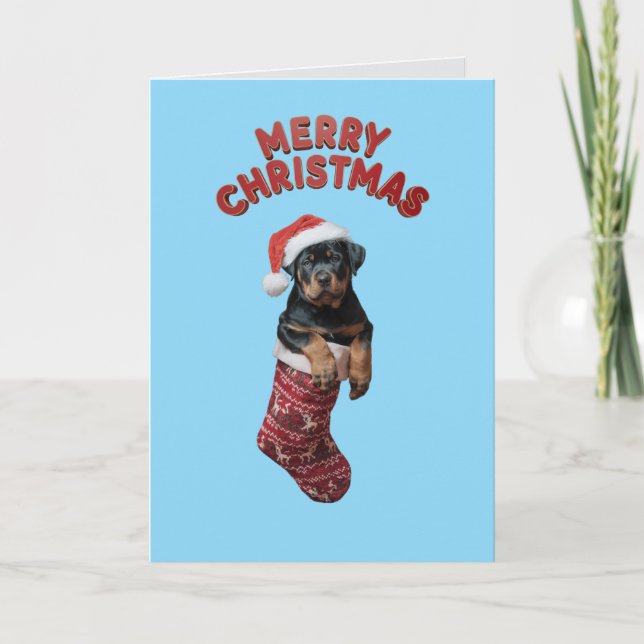 Cute Rottweiler Dog Christmas  Card (Front)