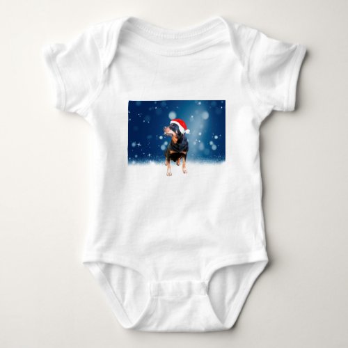 Cute Rottweiler Dog Christmas Santa Hat Snow Stars Baby Bodysuit