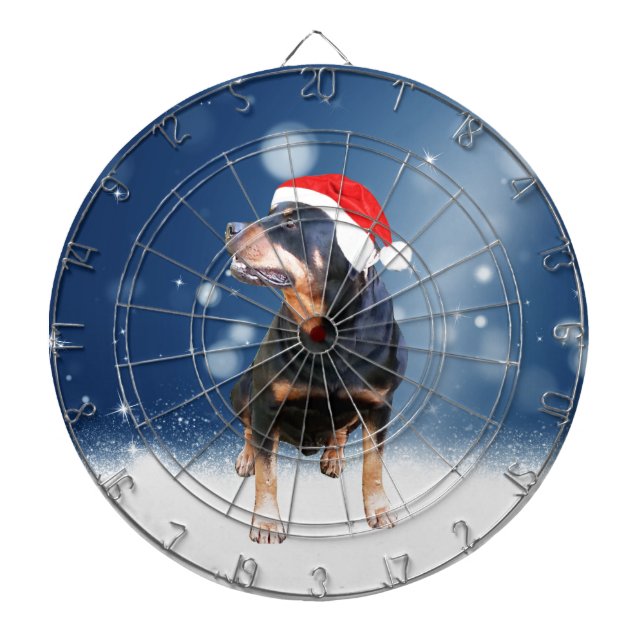 Cute Rottweiler Dog Christmas Santa Hat Snow Stars Dart Board (Front)