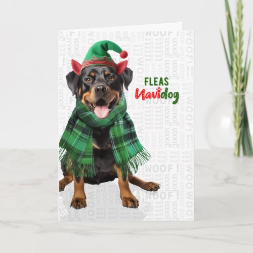 Cute Rottweiler Dog Funny Fleas Navidog Christmas Holiday Card
