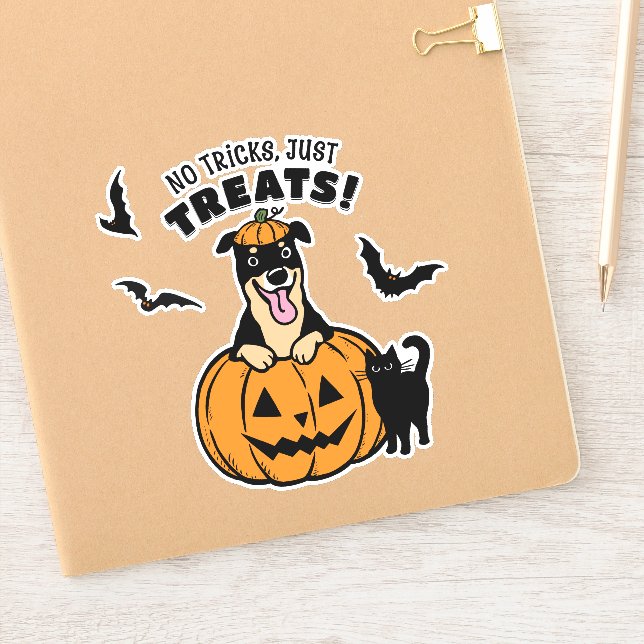 Cute Rottweiler Dog Halloween with Black Cat Sticker (Notebook)