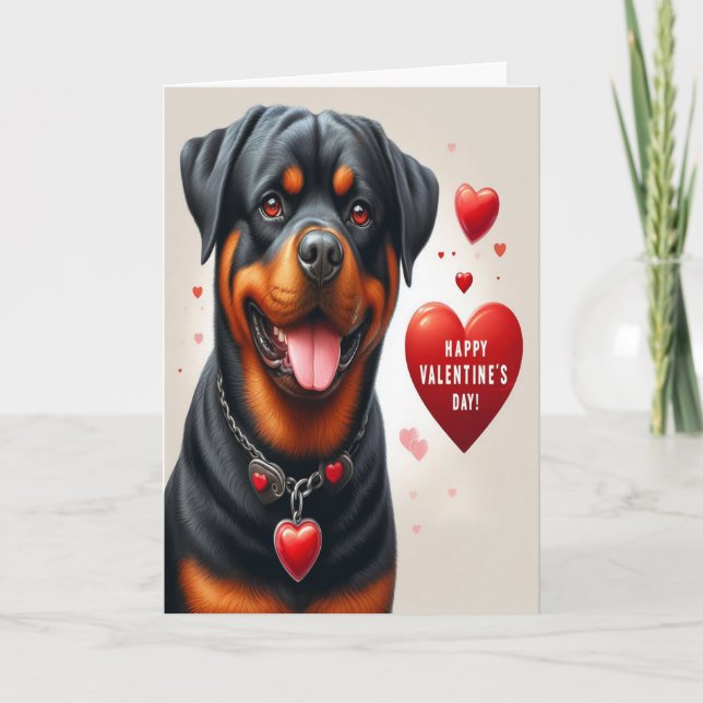 Cute Rottweiler Dog Happy Valentine's Day Holiday Card (Front)