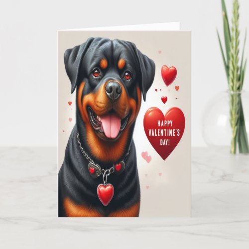 Cute Rottweiler Dog Happy Valentines Day Holiday Card