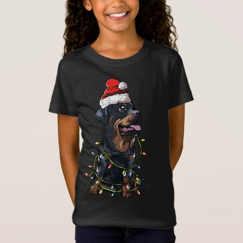 Cute Rottweiler Dog Santa Christmas Tree Lights Xm T_Shirt