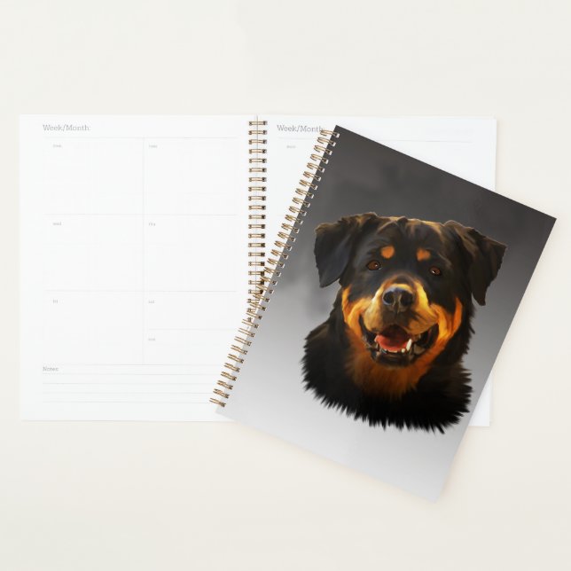 Cute Rottweiler Dog Water Color Art Portrait Planner (Display)