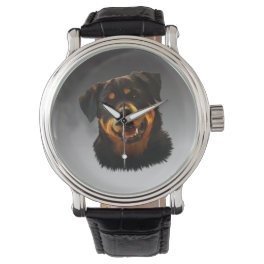 Cute Rottweiler Dog Water Color Art Portrait Watch