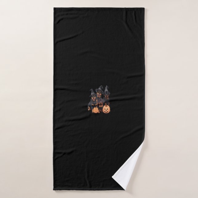 Cute Rottweiler Dogs Happy Halloween Pumpkin Funny Bath Towel (Bath Towel)