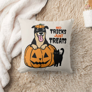 Cute Rottweiler Halloween No Tricks Just Treats Throw Pillow