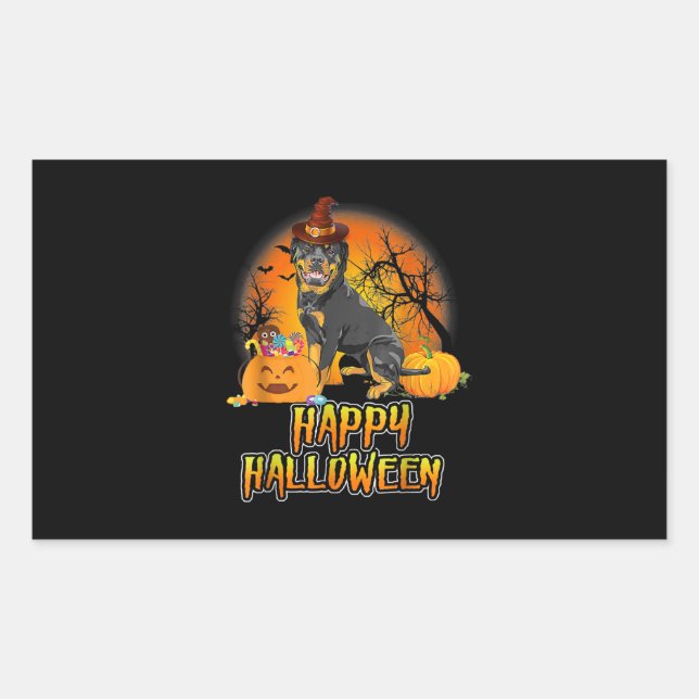 Cute Rottweiler Happy Halloween Dog Funny Lovers Rectangular Sticker (Front)