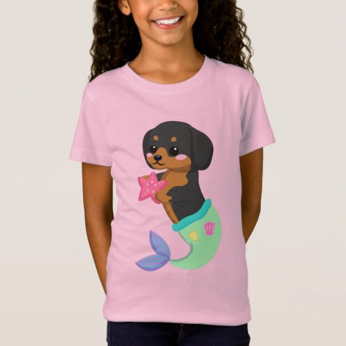 Cute Rottweiler Mermaid Puppy Dog Kids Girl T_Shirt