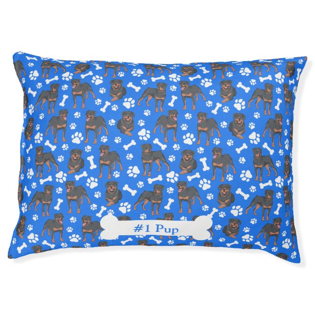 Cute Rottweiler Paws and Bones Blue Pet Bed (Front)