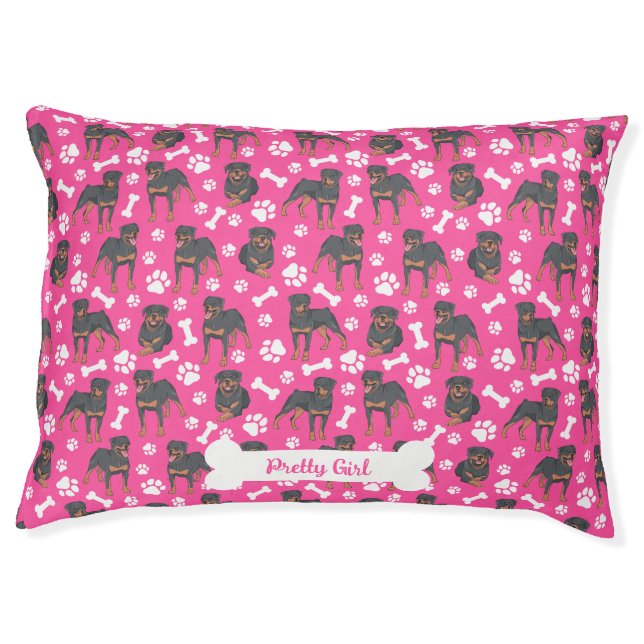 Cute Rottweiler Paws Bones Pink Pet Bed (Front)