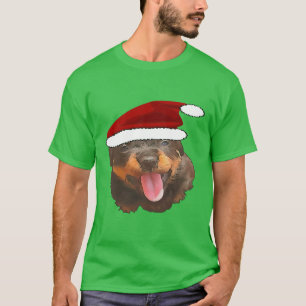 Cute Rottweiler Pup Wearing Holiday Santa Hat T-Shirt