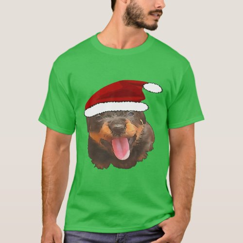 Cute Rottweiler Pup Wearing Holiday Santa Hat T_Shirt