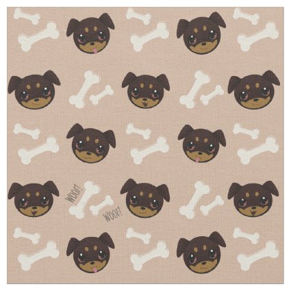 Cute Rottweiler Puppy & Bones Pattern Fabric