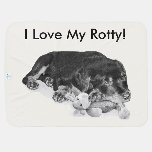 cute rottweiler puppy cuddling teddy bear dog stroller blanket