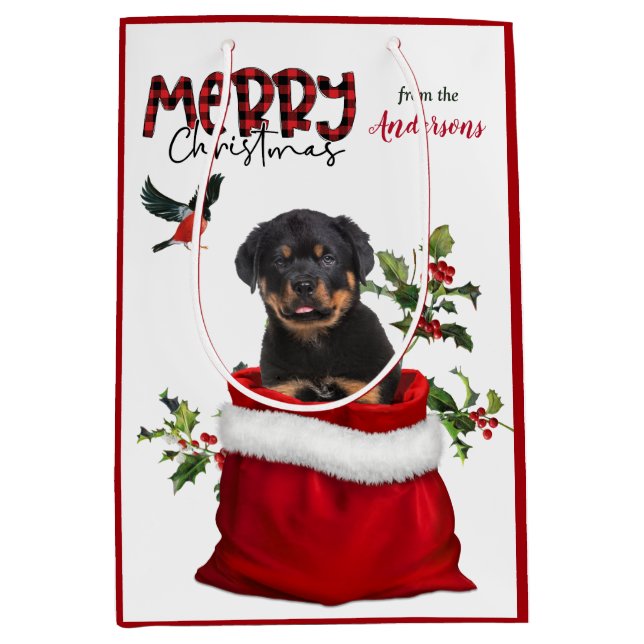Cute Rottweiler Puppy Dog Christmas Medium Gift Bag (Front)