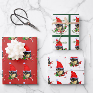 Cute Rottweiler Puppy Santa Christmas Wrapping Paper Sheets